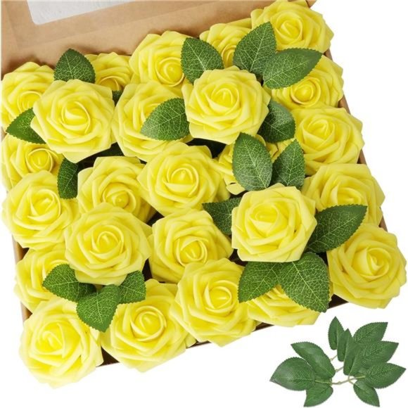 Artificial Flower YellowRose 25pcs Real Looking FakeRoses w/Stem for DIY Wedding - Picture 1 of 6